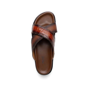 Mauri Coral in Cognac / Dirty T.Moro Mens Exotic Alligator / Time Leather Slip-on Sandals