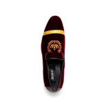 Mauri Crown in Ruby Red / Gold 18k Mens Alligator / Velvet / Nappa Leather Slip-On Loafers