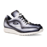 Mauri Hazard in White / Dirty Black Finished Mens Exotic Hornback / Nappa Leather Casual Sneakers