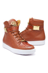 Mauri Hitman 8500 Crocodile & Nappa High-Top Sneakers (MA5277) - Cognac