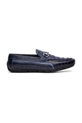 Mauri Polo 3501 Hornback / Ostrich Leg / Leather Moccasin Horsebit Driver (MA5604) - Wonder Blue