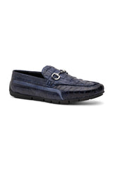 Mauri Polo 3501 Hornback / Ostrich Leg / Leather Moccasin Horsebit Driver (MA5604) - Wonder Blue