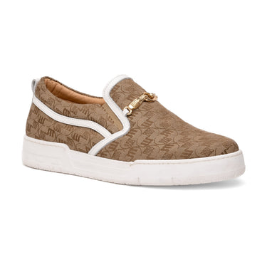 Mauri Posh in Beige / White Double M Fabric / Time Leather Slip-On Sneakers
