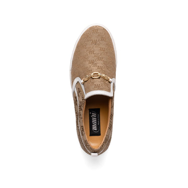 Mauri Posh in Beige / White Double M Fabric / Time Leather Slip-On Sneakers