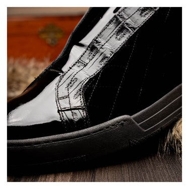 Mauri Regata in Black Mens Exotic Crocodile / Quilted Velvet / Patent Leather Slip-On Sneakers