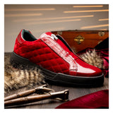 Mauri Regata in Red Mens Exotic Crocodile / Quilted Velvet / Patent Leather Slip-On Sneakers