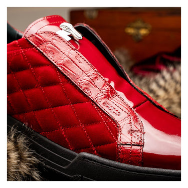 Mauri Regata in Red Mens Exotic Crocodile / Quilted Velvet / Patent Leather Slip-On Sneakers
