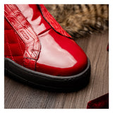 Mauri Regata in Red Mens Exotic Crocodile / Quilted Velvet / Patent Leather Slip-On Sneakers