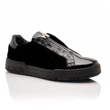 Mauri Regata in Black Mens Exotic Crocodile / Quilted Velvet / Patent Leather Slip-On Sneakers