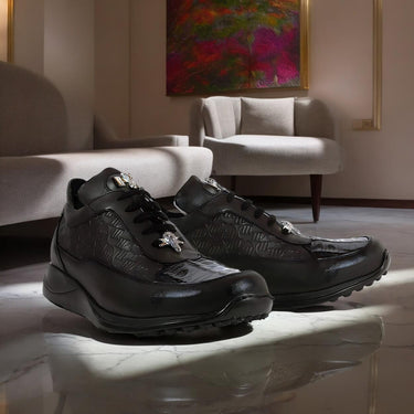 Mauri King in Black Mens Exotic Nappa Embossed / Croco Black Sneakers