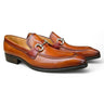 Carrucci Shoes Burnished Signature Buckle Loafer in Cognac #color_ Cognac