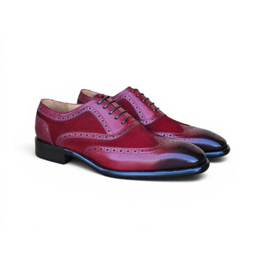 Carrucci Shoes Mixed Media Burnished Wingtip Oxford in Red
