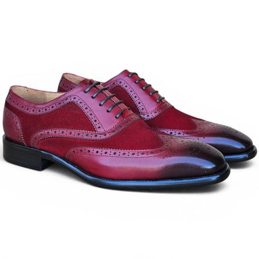 Carrucci Shoes Mixed Media Burnished Wingtip Oxford in Red