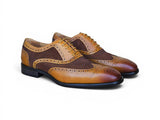 Carrucci Shoes Mixed Media Burnished Wingtip Oxford in Cognac