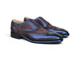 Carrucci Shoes Mixed Media Burnished Wingtip Oxford in Chestnut