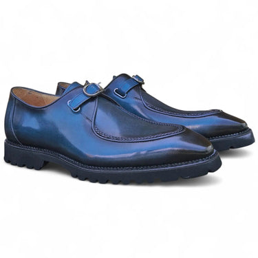 Carrucci Shoes Moc Toe Single Monk Strap Loafer in Navy