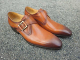 Carrucci Shoes Monk Strap Buckle Leather Dress Shoes