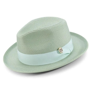 Montique Belmont Pinch Front Polybraid Straw Fedora in Apple #color_ Apple