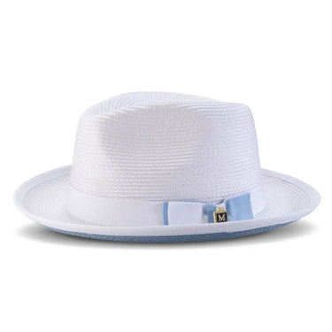 Montique Collins Pinch Front Color Bottom Straw Fedora in White / Carolina