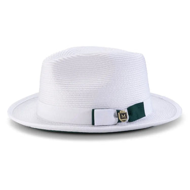 Montique Collins Pinch Front Color Bottom Straw Fedora in White / Emerald #color_ White / Emerald