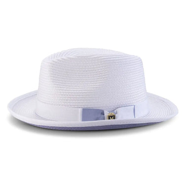 Montique Collins Pinch Front Color Bottom Straw Fedora in White / Lavender #color_ White / Lavender