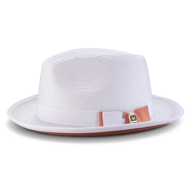 Montique Collins Pinch Front Color Bottom Straw Fedora in White / Papaya #color_ White / Papaya