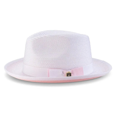 Montique Collins Pinch Front Color Bottom Straw Fedora in White / Pink