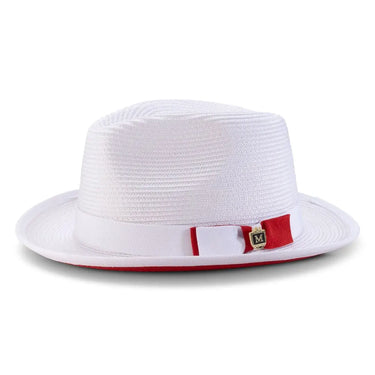 Montique Collins Pinch Front Color Bottom Straw Fedora in White / Red #color_ White / Red