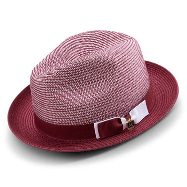 Montique Landon Two-Toned Polybraid Straw Fedora in Burgundy