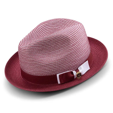Montique Landon Two-Toned Polybraid Straw Fedora in Burgundy #color_ Burgundy