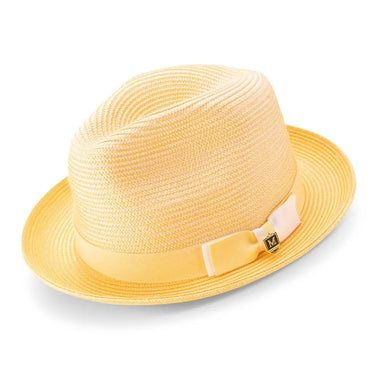 Montique Landon Two-Toned Polybraid Straw Fedora in Canary #color_ Canary