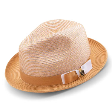 Montique Landon Two-Toned Polybraid Straw Fedora in Cognac
