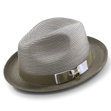 Montique Landon Two-Toned Polybraid Straw Fedora in Olive