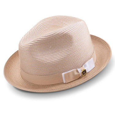 Montique Landon Two-Toned Polybraid Straw Fedora in Tan