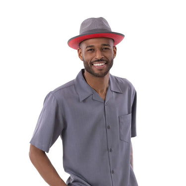Montique Patterson Red Bottom Pinch Front Straw Fedora in #color_