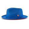 Montique Patterson Red Bottom Pinch Front Straw Fedora in Cobalt / Red