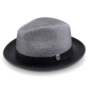 Montique Porter Two-Toned Polybraid Straw Fedora in Black #color_ Black