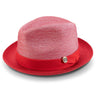 Montique Porter Two-Toned Polybraid Straw Fedora in Red #color_ Red
