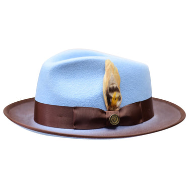 Bruno Capelo New Yorker Wool Felt Fedora Hat in Light Blue Brown