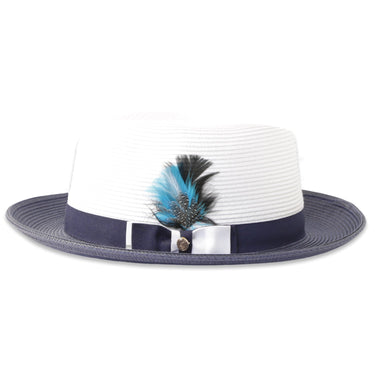 Ferrecci Tapa in Navy and White Crushable Straw Fedora
