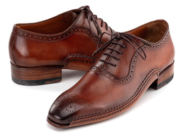 Paul Parkman Men's Burnished Leather Handmade Oxfords in Brown