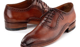Paul Parkman Men's Burnished Leather Handmade Oxfords in Brown
