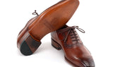 Paul Parkman Men's Burnished Leather Handmade Oxfords in Brown
