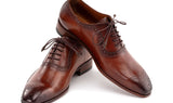 Paul Parkman Men's Burnished Leather Handmade Oxfords in Brown