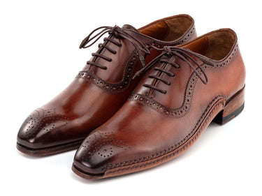 Paul Parkman Men's Burnished Leather Handmade Oxfords in Brown