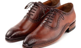 Paul Parkman Men's Burnished Leather Handmade Oxfords in Brown