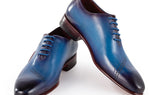 Paul Parkman Men's Opanka Construction Hand-Painted Oxfords in Blue