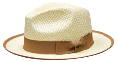 Bruno Capelo Panama Natural Straw Snap Brim Fedora in Ivory Cognac Brown
