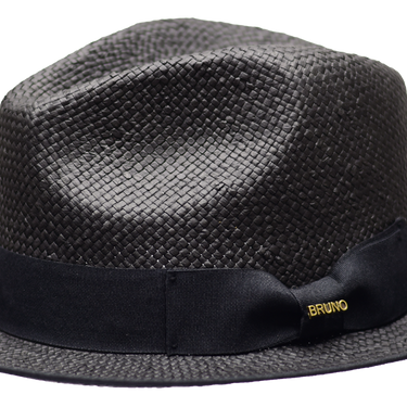 Bruno Capelo Panama Natural Straw Snap Brim Fedora in Black