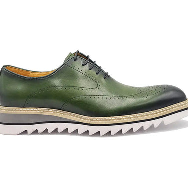 Carrucci Patina Wing-tip Oxford Medallion Shoe in Olive
